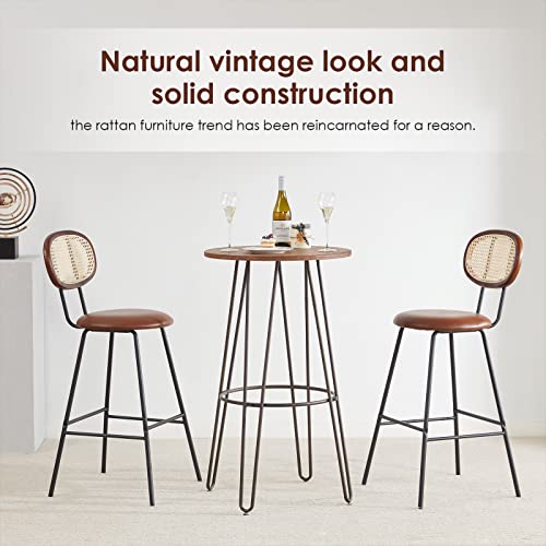 Bar Stools High Chair Bar Stools Set Of 2, Modern Industrial Faux Leather Dining Chairs Barstools For Coffee Tall Mid Century Bar Stools With Back Barstools Rattan Counter Stool Boho Chairs Brown,30" #TOP2