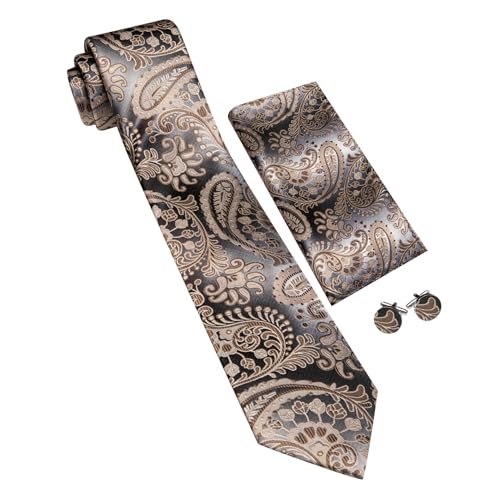 Image of Barry.Wang Men Ties Paisley Woven Silk Necktie Set with Pocket Suqare Cufflinks Formal
