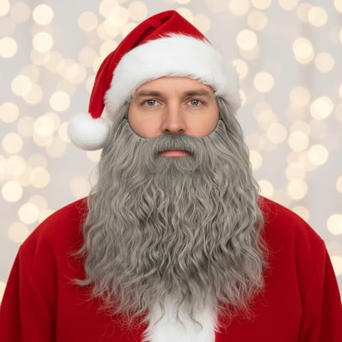 Grey Beard 30cm Long Curly Fake Moustache, Adult Facial False Moustache Funny Realistic Costume Beard for Wizard, Theater Cosplay, Dress up Fun, Halloween and Christmas Party - Image 6