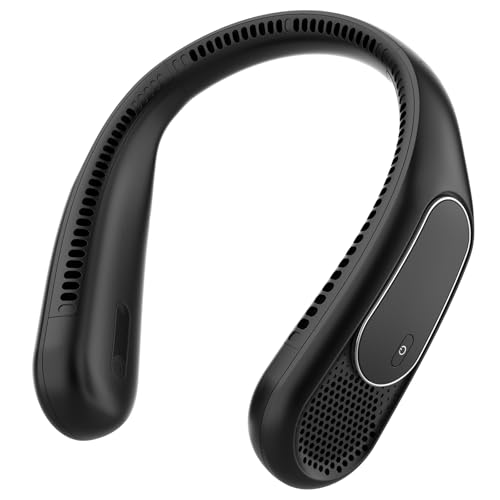 Dnenellr Ventilador de Cuello Bladeless 6000mAh, Ventilador Portátil Cuello USB Recargable con 4 Velocidades para Hombre y Mujer, Ideal para Viajes, Deportes, Trabajo y Uso Interior/Exterior (Negro)