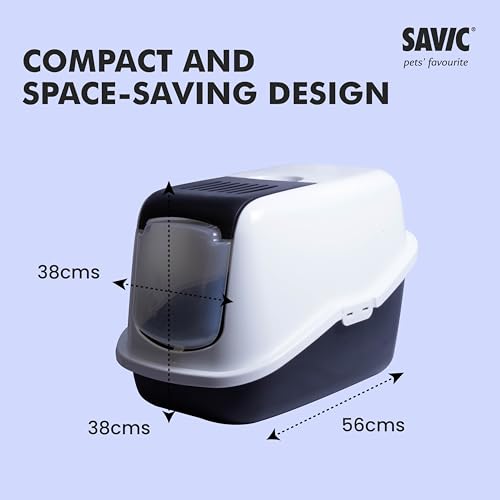 Image of Savic Nestor Covered Cat Litter Box for Indoor Cats, Enclosed Hooded Cat Toilet Home with Flip-Up Door, Odor Control & Easy Cleaning Design - Black, 22x15x15 Inch | Covered Hooded Design