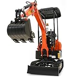 CREWORKS Mini Excavator with Hydraulic Cooler, 1 Ton Crawler Machine with 13.5hp EPA Gasoline Engine, Trenching Digger for Construction Site Farm Alley Garden with Adjustable Seat & All-Terrain Tracks