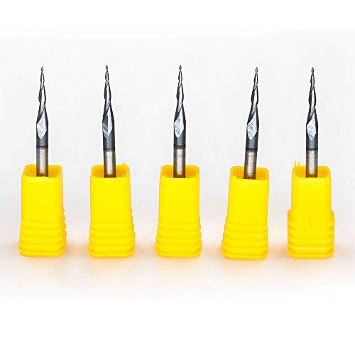 Oscarbide Tapered Ball Nose Carbide End Mills 1/8" Shank R0.25 Cnc Router Bit 2 Flutes Tin Coated For Engraving Milling 3D Relief Carving.5Pcs/Set #TOP5