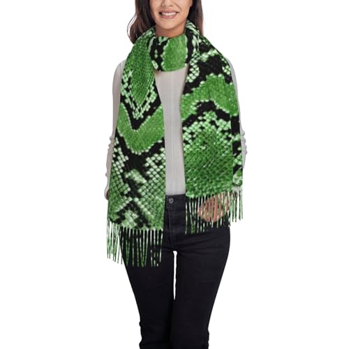 Green Snakeskin Print Tassel Scarf For Men Women,Soft Scarves,Spring Fall Winter Cashmere Wrap Shawl Cape2