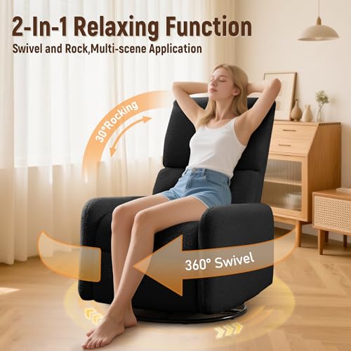 Image of Korser Recliner Chair, Nursery Rocker Chair with Side Pockets, Small Recliners for Small Spaces, Swivel Rocker Recliner Chair for Adults, Sherpa Swivel Accent Chairs for Living Room, Nursing
