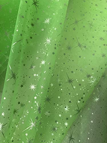 Radiant Foil Star Lime Organza Fabric - Versatile 58/60 Inch Wide Sheer Material for Fashion, Crafts, and Event Decor