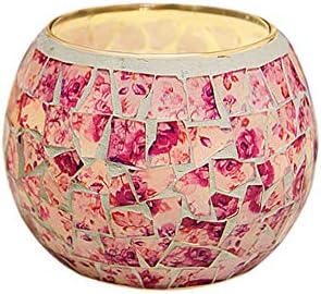 Pink Floral Mosaic Glass Tea Light Candle Holder Romantic Handmade Gifts Votive Candleholder Christmas Candlestick Holders Table Centerpieces Home Decor Wedding Party Table Decorations