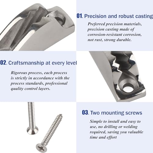 Image of Rope Cam Cleat, 316 Stainless Steel Rope Clam Cleat, Boat Clam Rope Line Clamp Jam Grip for Tensioning 6mm Boat Marine Yacht Ropes Ship Kayak Accessories Cleat Cleats for Boat