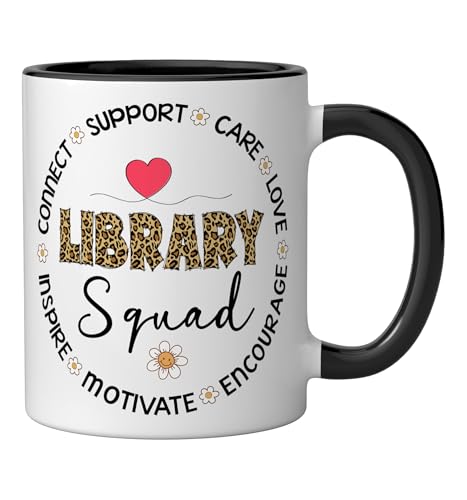 Leopard Library Squad Appreciation Week back to school Ceramic Mug, Black/White