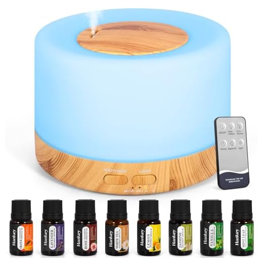 PQETBV Difusor de Aceites Esenciales, 500ML Humidificador Aceites Esenciales, Difusor de Aceite Esencial Eléctrico Purificador de Aire con Control Remoto 7 Colores LED para Hogar Bebé Oficina Hotel