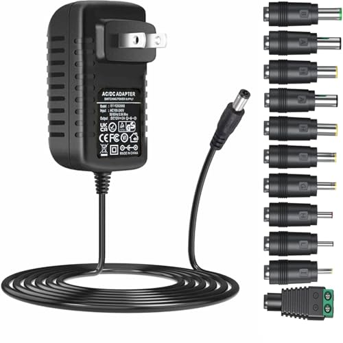 GuanTing Universal AC Adapter 12V 2A Power Supply Charger 24W AC110V to DC12V 2000mA 1500mA 1000mA 500mA Power Driver 11 DC Plug Tips 12 Volt Converter Inverter Transformer ac dc Adapter(DC12V~2A)