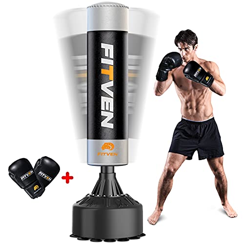 FITVEN Freestanding Punching Bag with Boxing Gloves 71''-210lbs Heavy Boxing Bag with Conical Rubber Mounting for Home Gym - Men Kickboxing with Suction Cups Stand
