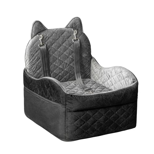 Dog Car Seat for Small Medium Sized Dog, Booster Car Seat with Elevated Memory Foam, Storage Pocket & Safety Belts, Detachable Washable Puppy Carrier Pet Travel Accessories