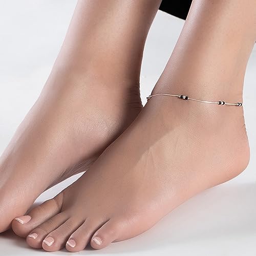 Image of ZAVYA 925 Sterling Silver Anklet | Rhodium Plated Precious Cubic Zirconia Women Chain Anklet | Gifts For Women & Girls | With Certificate of Authenticity and 925 Hallmark