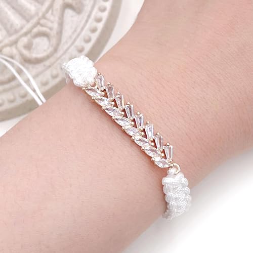 Image of Hand-woven String and Tennis Zircon Bracelet, Stylish Retro Adjustable Bracelet BFF Cubic Zirconia Crystal Women's Love Friendship Jewelry