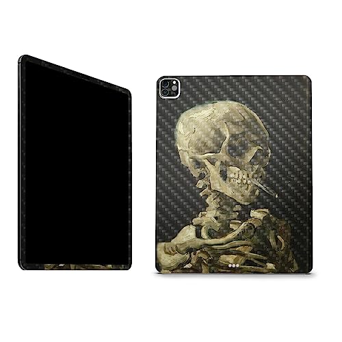 Image of MightySkins Carbon Fiber Skin Compatible with Apple iPad Pro 12.9 inch M2 6th Gen (2022) Full Wrap Kit - Skull with Cigarette | Protective Durable Textured Carbon Fiber Finish | Made in The USA