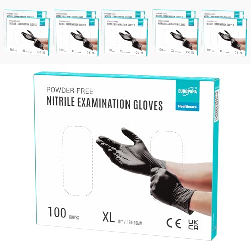 EUROPAPA® 1000x Nitrilhandschuhe Einweghandschuhe puderfrei Untersuchungshandschuhe EN455 EN374 latexfrei Einmalhandschuhe Handschuhe in Gr. S, M, L & XL verfügbar (Schwarz, XL)
