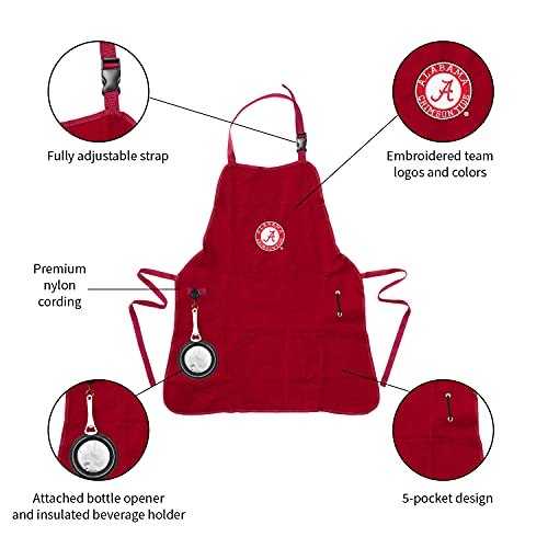 Team Sports America Outdoor Colligiate Red Grilling Apron | University of Alabama |Made of Durable Cotton | Beverage Opener and Multi-Tool |Sports and Tailgaiting Apparel - Thumbnail 3