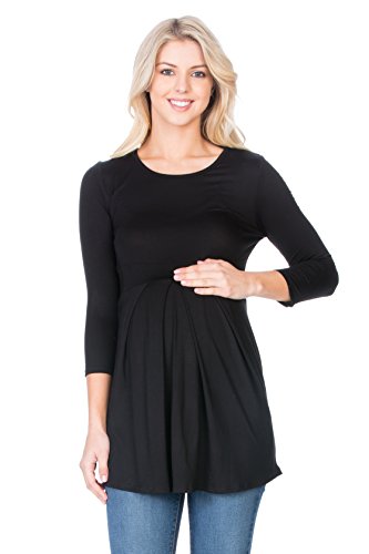 My Bump Women's 3/4 SLV Front Pleated Maternity Top(Made in USA) (Medium,...