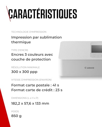 Canon SELPHY CP1500 Imprimante Photo Portable – Impression sans Fil, Impressions Durables, Connectivité USB-C & Carte SD – Imprimante Portable Idéale pour Le Scrapbooking et Les Albums Photo, Blanc