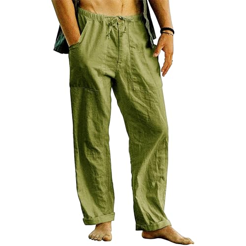 Maiyifu-GJ Men's Cotton Linen Casual Pants Elastic Waist Drawstring Loose Sweatpants Athletic Workout Joggers Trousers