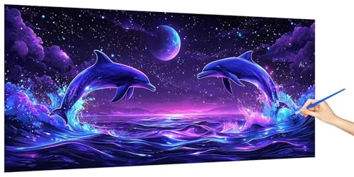 Pintar por Numeros Adultos DelfíN, Pintar por Numeros Niños Cielo Estrellado Kit, Cuadros Paint by Numbers Colorear Manualidades Adultos Kit, DIY Pigmento Acrílico óleo Lienzos Sin Marco 40x20cm V-1