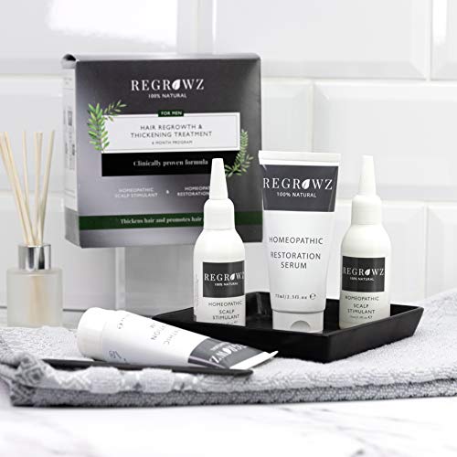 REGROWZ Men's 100% Natural Topical Hair Restoration Treatment for Regrowth, Hair Loss, Thinning, DHT Blocker Clinically Proven with Allium Cepa, Ocimum Sanctum (3 Months)