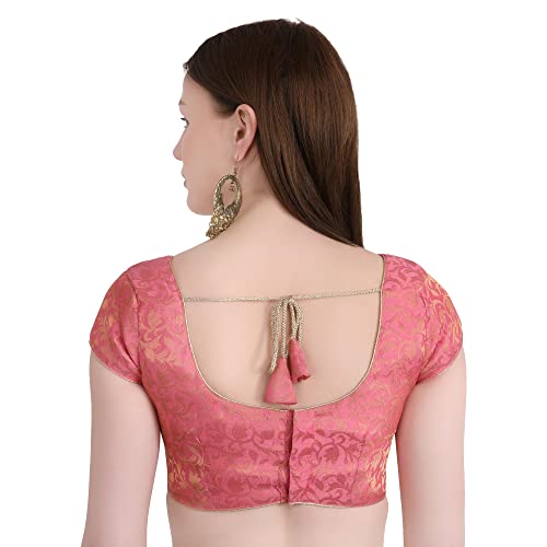 Image of Women's Short Sleeve Brocade (Chanderi) Readymade Stitched Saree Blouse Ready to Wear Half Sleeves Ladies Blouse