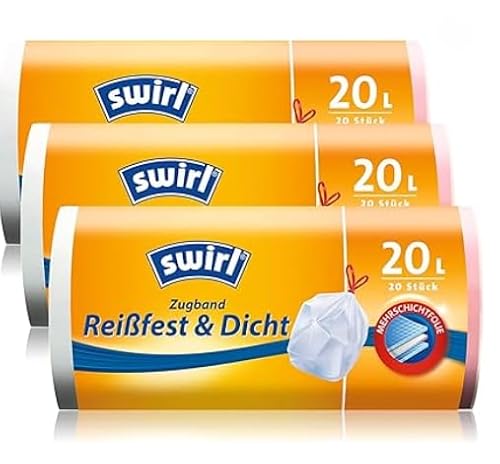Swirl Reißfest & Dicht Zugband Müllbeutel, Multipack 3x 20l/20Beutel