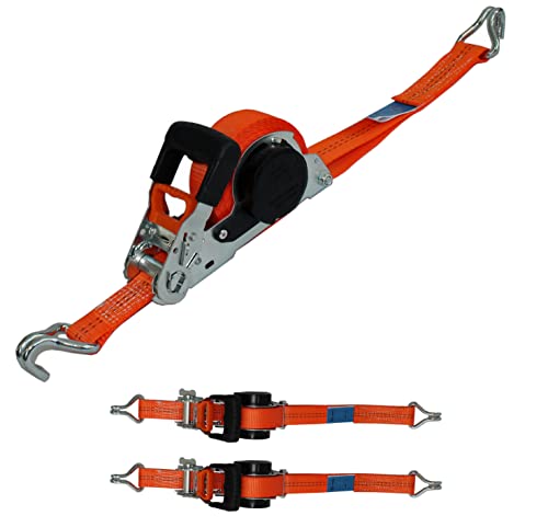 2 x Automatik Spanngurt/Automatischer Zurrgurt Spitzhaken 5,0 m x 35mm 1.000 daN / 2.000 daN (i.d.Umr.) selbstaufrollend (65) orange