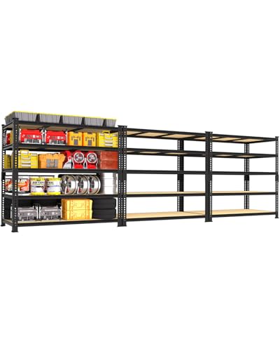 Image of PrimeZone Heavy Duty Garage Storage Shelves - 48 inch W X 24 inch D X 72 inch H Adjustable Metal Shelving Unit, 5 Tier Industrial Shelves for Storage Standing Utility Rack for Warehouse, Basement, Black, 3 Pack