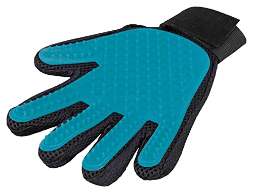 TRIXIE Fellpflege-Handschuh für Hunde - regt die Durchblutung an - entfernt lose Haare - auch für sensible Tiere - schwarz/blau - 16 x 24 cm - 23393