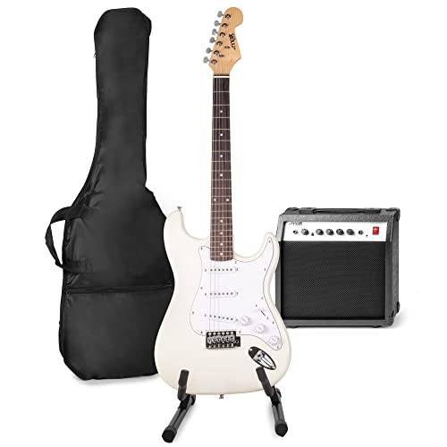 MAX GigKit Set de Guitare Électrique avec Support de Guitare – Blanc, Idéal pour Débuter la Guitare - Les Beatles, Paul McCartney, John Lennon, RIngo Starr, George Harrison MAX GigKit Set de Guitare Électrique avec Support de Guitare - Blanc, Idéal pour Débuter la Guitare