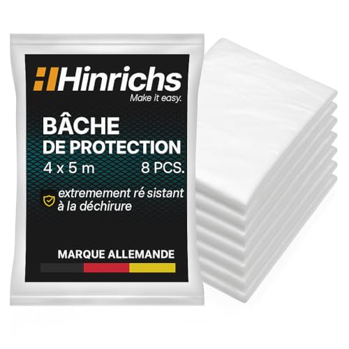 Hinrichs 8 x Bache de Protection Peinture- Bache Protection Peinture - Protection Sol Peinture – 160 m² au Total - en LDPE Ultra Résistant - Protection...