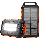 Cargador Solar 26800 mAh Power Bank Solar, Bateria Externa con Carga Rápida 15 W Impermeable IPX4 2 Puertos USB + Linterna LED Compatible con Smartphones Tablets Camping y Emergencias Naranja