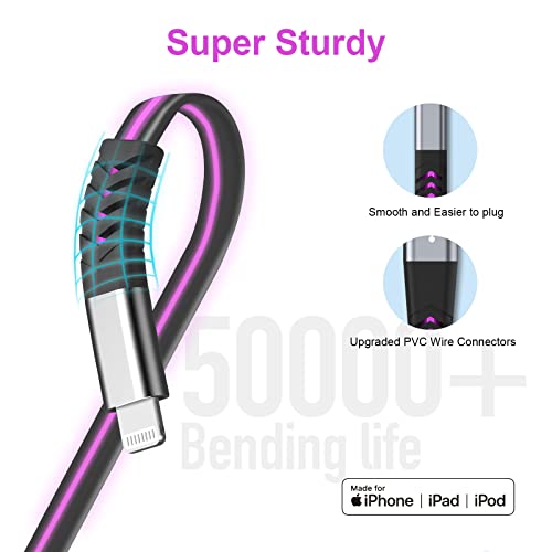 Light Up Iphone Charger Cord, 6Ft Led Lightning Cables | Apple Mfi Certified | Usb Fast Charging Cord For Apple Iphone 13 12 11 Pro Max Xr Xs X/8Plus/7Plus/6Plus/5S/Ipad Ipod Touch More (Purple) #TOP1