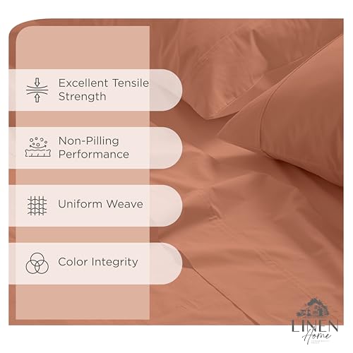 Image of Linen Home 2-Pack King Sheet Set, 100% Cotton Percale Bedding, 8-Piece Value Bundle, Deep Pocket Cooling Bed Sheets for Hot Sleepers, Breathable & Crisp Hotel Quality, Long-Staple Cotton, Tera Clay