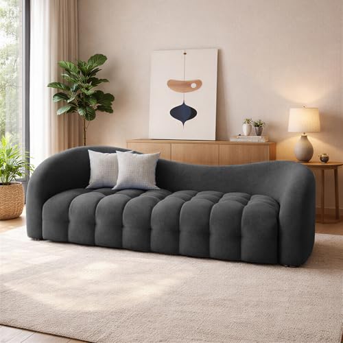 Image of Casaliving Ariana Modern Premium Boucle Fabric Sofa, Upholstered 3 Seater Sofa Set for Living Room, (Black Colour) Premium Boucle Fabric Sofa