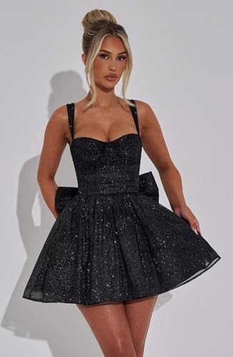 Sparkly Tulle Homecoming Dresses with Bow 2025 A Line Short Corset Mini Cocktail Party Gown4