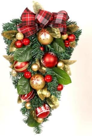 Christmas Upside Down Tree,Christmas Holiday Swag Wreaths Upside Down Artificial Xmas Tree,Rattan Christmas Tree Decorations Christmas Swag for Seasonal Indoor Home Decor (Green)