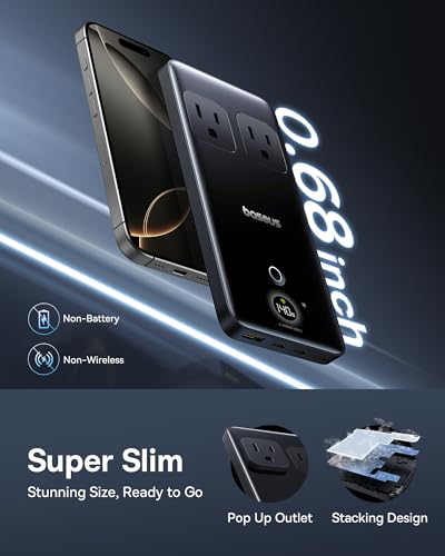 Baseus Blade Charging Station 140W, 6-in-1 Compact USB C Power Strip with 5ft Detachable Flat Extension Cord, Digital Display, Slim Fast Desktop Charger for Work and Travel (Not a Portable Battery) image 4