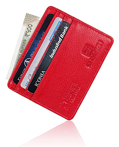 Image of SHDESIGN Harry Red Credit /Debit /ATM Card Holder Small Slim Minimalist Front Pocket Genuine Leather Wallets for Men /Women