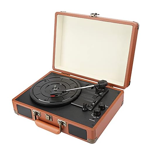 ASHATA jukebox, brun uppspelning vinyl Bluetooth-musik tre-rätters jukebox läder trälåda design Bluetooth jukebox, med PH/INT/BT 2.0 stereoljudeffektkonfiguration (EU)