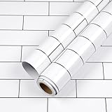 YENHOME Carta da Parati Autoadesiva Bianco e Nero 40x500cm Carta da Parati per Bagno Paraspruzzi per Cucina Impermeabile Resistente All'Olio Pellicola Adesiva per Mobili Tavolo Motivo a Piastrelle