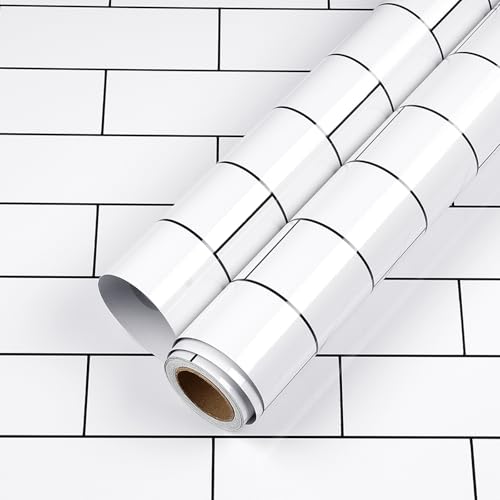 Yenhome Schwarz Weiß Tapete Selbstklebende 60x300cm Geometrische Rechteckigem Muster Tapete Selbstklebende Klebefolie Küche für Küchenrückwand Wasserdicht Möbelfolie Kabinett Schublade