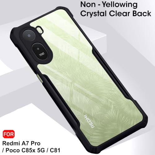 Image of TheGiftKart Shockproof Crystal Clear Back Cover Case for Mi Redmi A7 Pro /Poco C85x 5G / C81 | 360 Degree Protection | Protective Design | Transparent Back Cover Case (PC & TPU, Black Bumper)