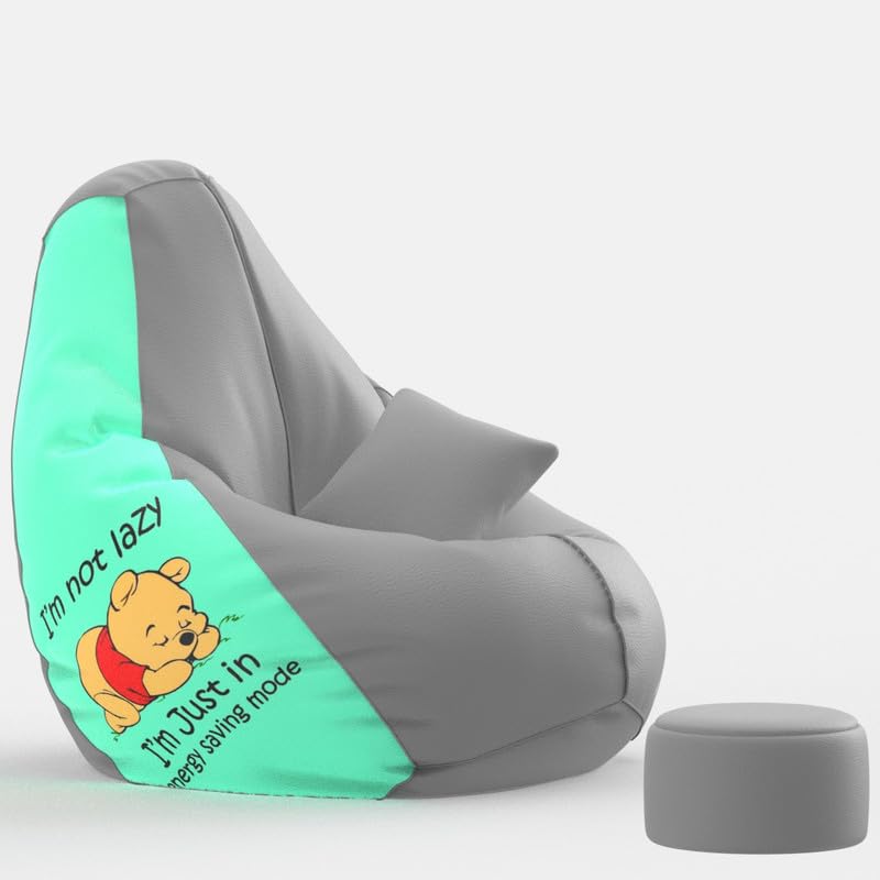 Image of Biggie Bean Bag with Beans Filled 4XL VibeBoost Premium Bean Bag with Free Cushion and Footrest - Official : Lazy Legends Combo (Matching Color : Regular, Energy Savings Mode - Peach Grey)