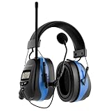 Upgraded Bluetooth 5.4 Radio Headphone with Gel Ear Pads,Ear Hearing Protection Earmuffs with Boom Mic,Rechargeable Battery,Digital AM/FM Radio Headphones for Mowing Yard Lawn Work Outdoor (Blue)