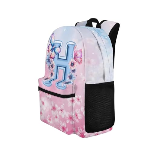 WELLFLYHOM Butterfly Custom Name School Bag for Girls 17 Inch Laptop Backpack Initial H Cherry Blossom Personalized Bookbag Daypack for Junior High School Students2