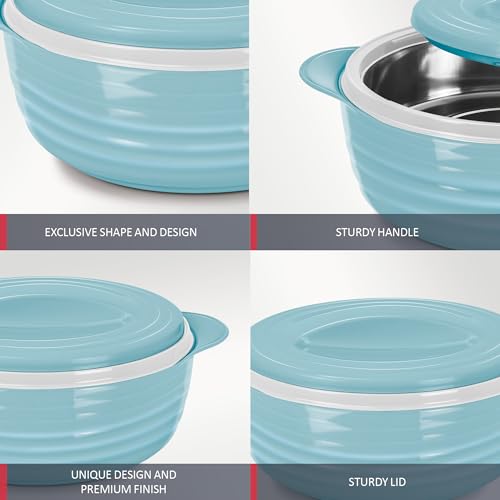 Image of MILTON Aspire 1500 Serving Casserole, Double Walled Inner Stainless Steel, PU Insulated Kitchen Hot Pot, Keeps Food hot & Fresh for Roti, Biryani, 1180 ml, Blue